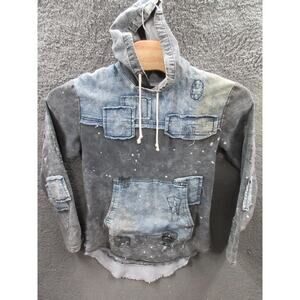 Imperious Mens Distressed Denim Hoodie Pullover Size Large